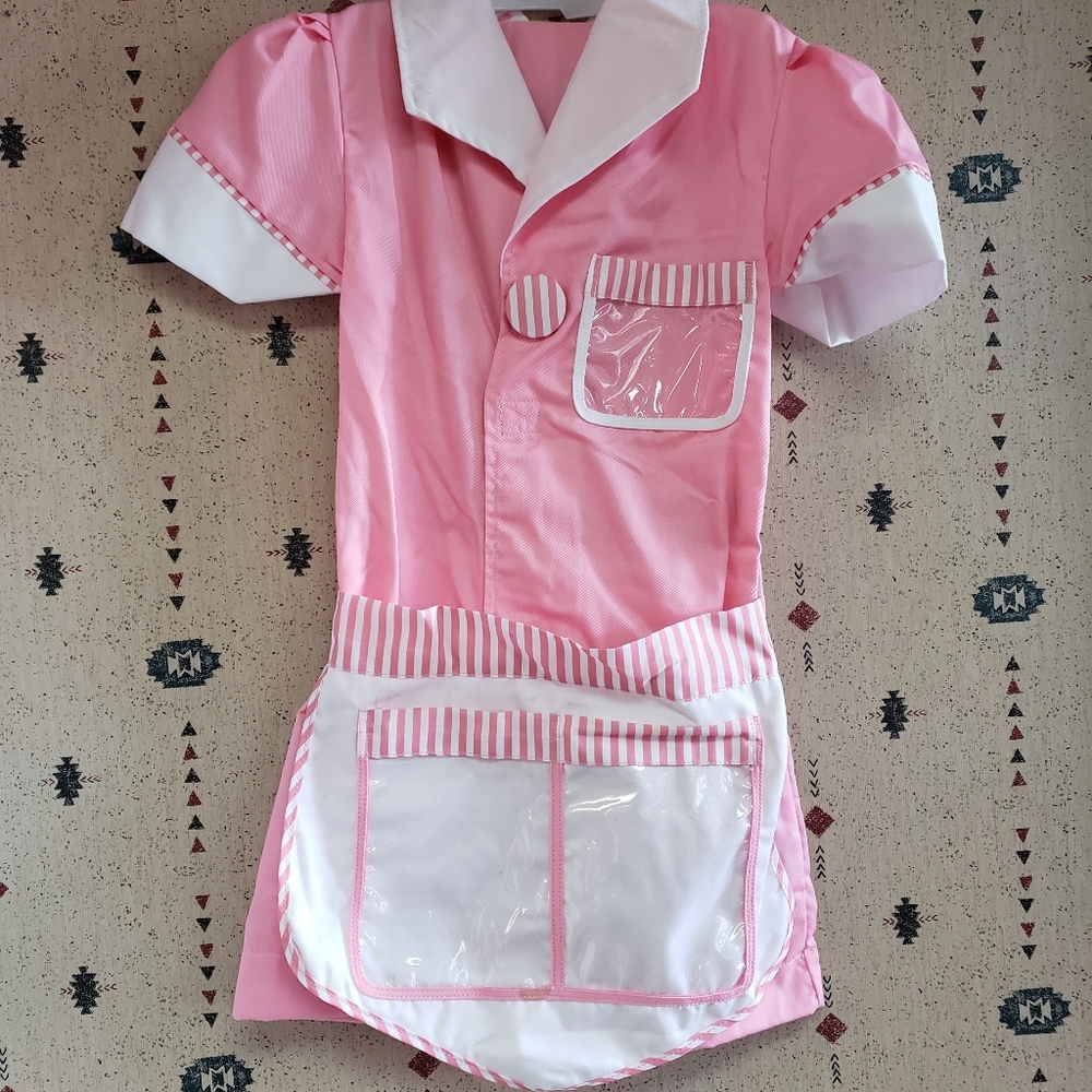Pink kids diner waitress costume and apron